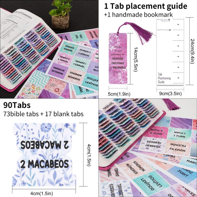 BRYTEFY Spanish Bible Tabs for Women - Laminated Purple Catholic Spanish Bible Indexing Tabs for Old and New Testament, Large Print, Easy to Read, 90 tabs in Total (73 Bible tabs + 17 Blank tabs) - Image 2